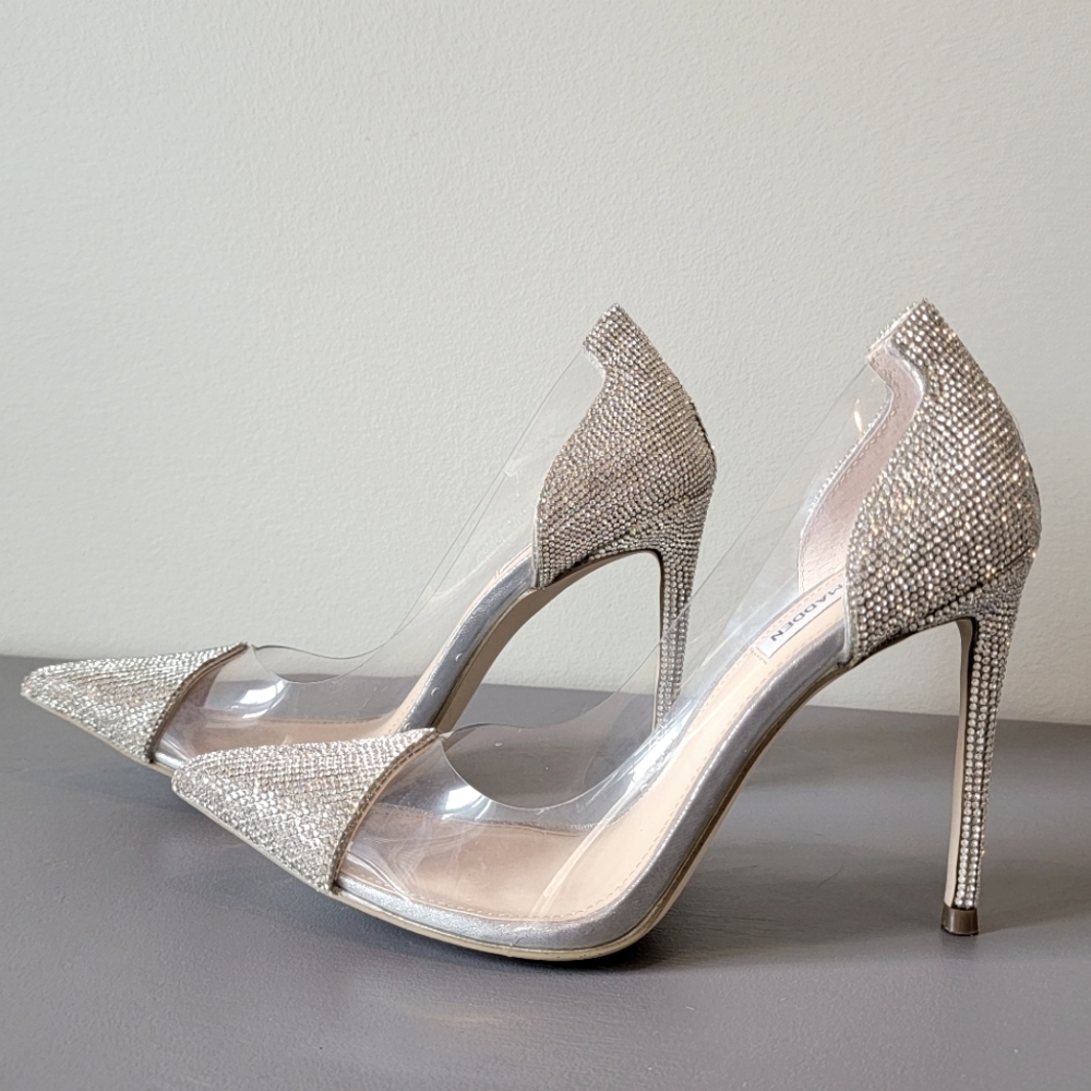 Steve Madden Malibu Rhinestone Clear Heels